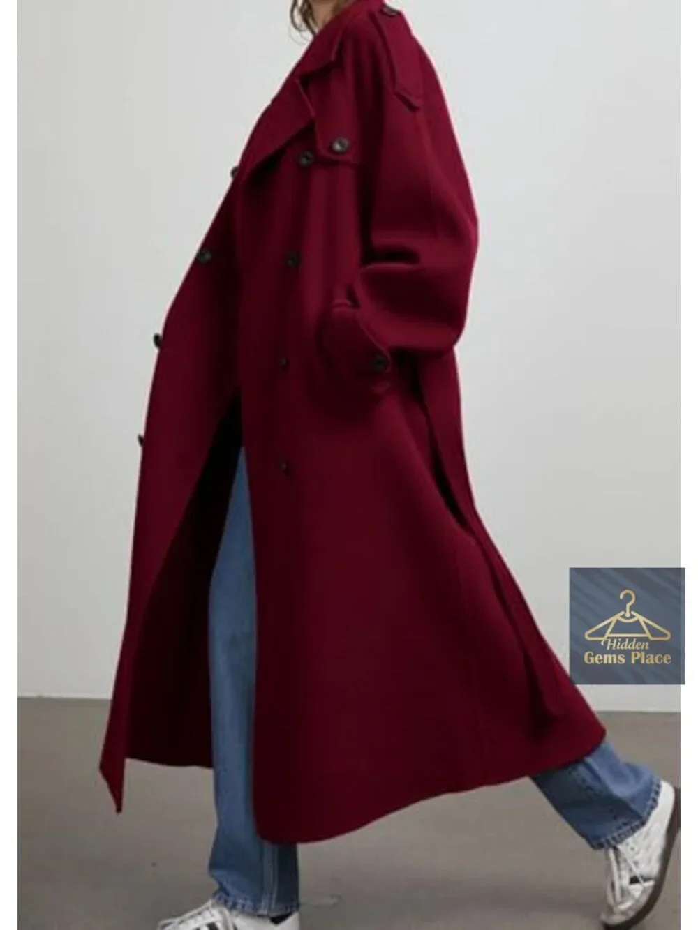 Women's Double Breasted Wool Blend Pea Coat Notch Lapel Long Sleeve Winter